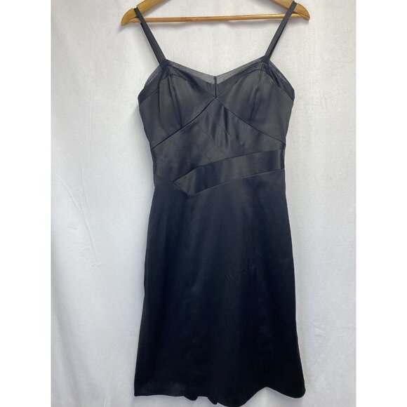 BCBG Paris Adjustable Straps Body Con Lined Dress Women Sz 6 Black Side Zipper - Picture 1 of 16